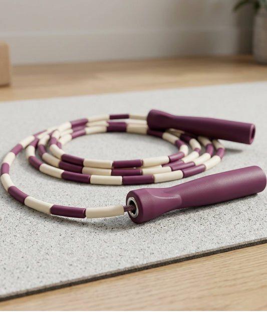 Zovae Rhythmblock Beaded Jump Rope 8.5 ft Plum Ivory - Lifestyle view